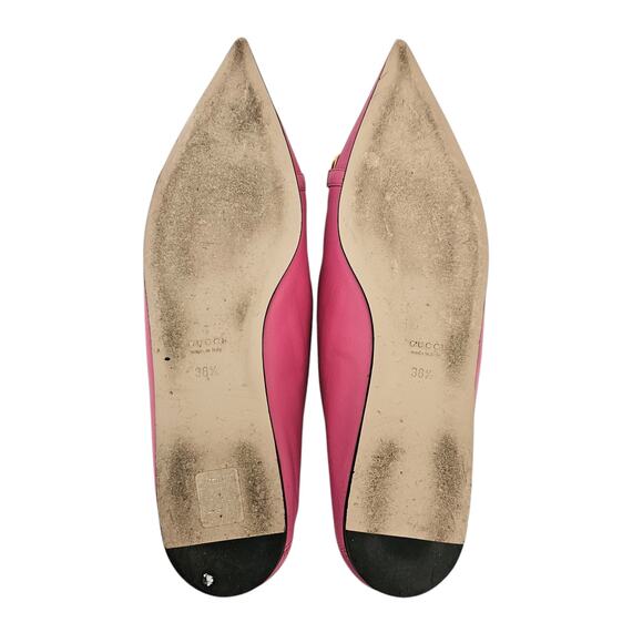 Gucci Horsebit Chain Pointed Toe Ballet Flat Size 38.5 US 8.5 Pink Gold Silver - Picture 9 of 12